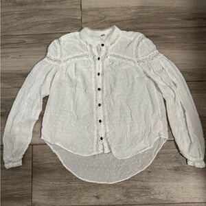 Free People White Everyday Girl Swiss Button Down